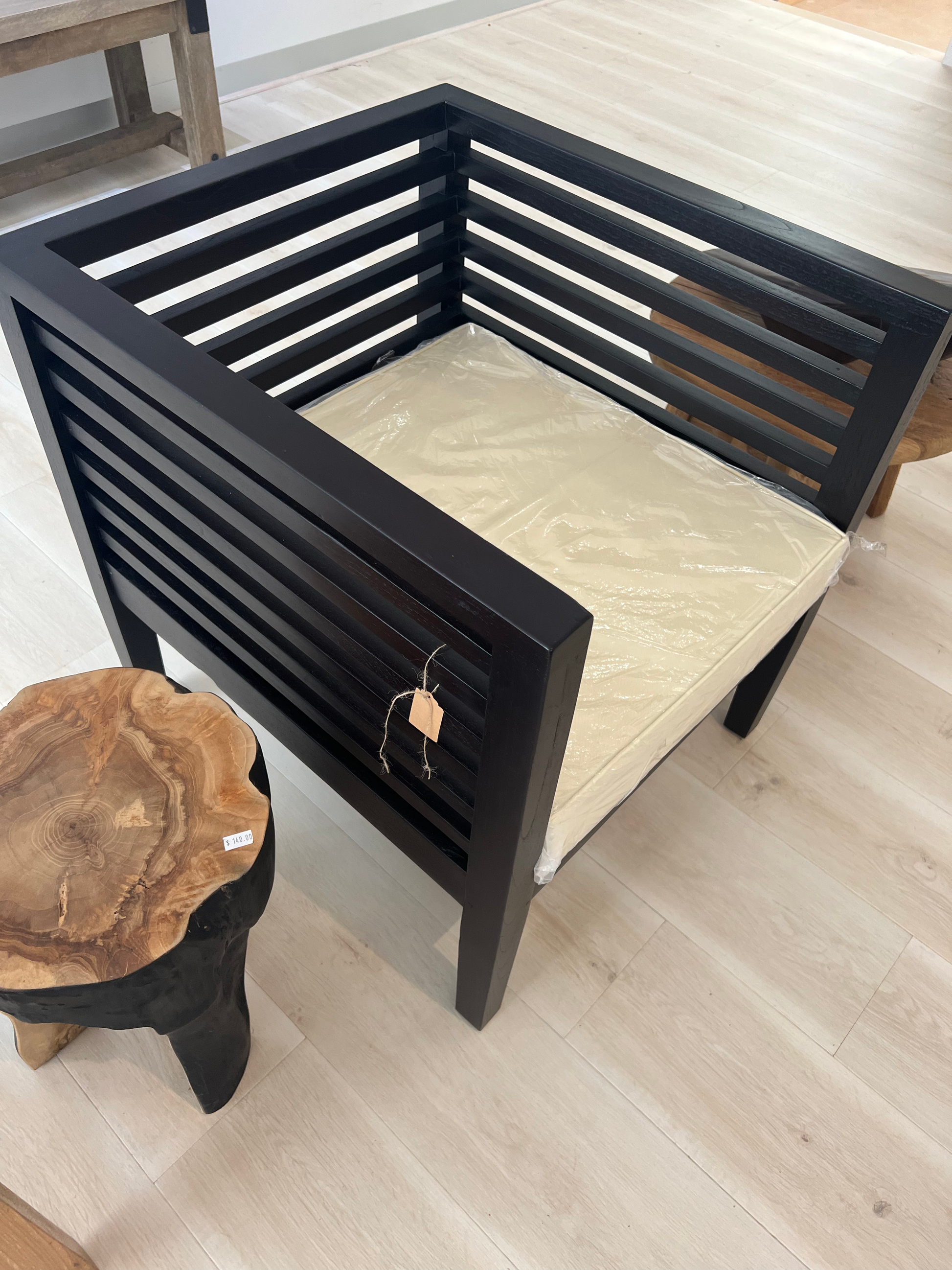 Black Teak Square Chair - with seat cushion image 2