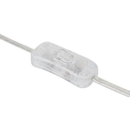 Clear LED light strip connector on a white background
