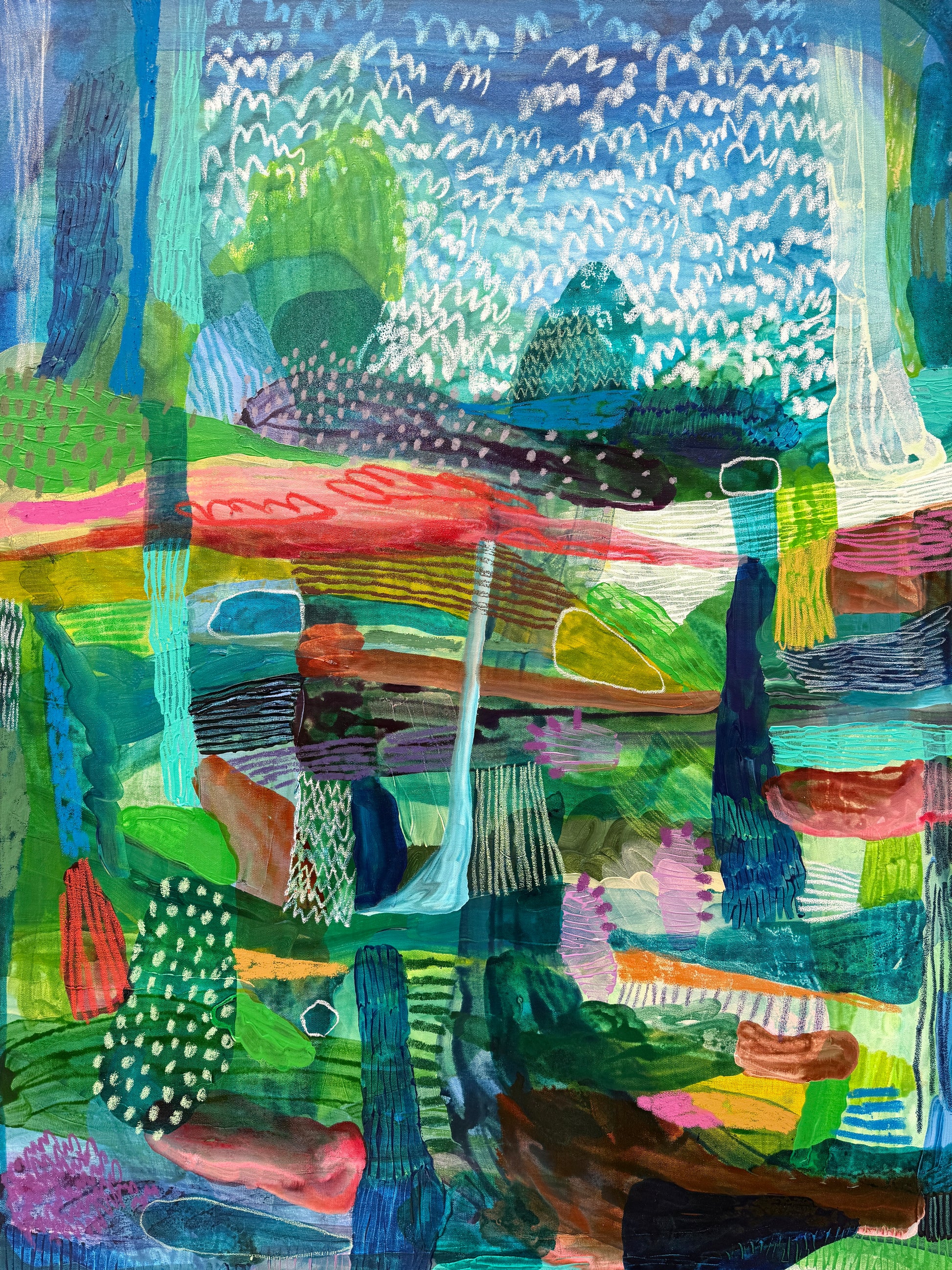 JWG Abstract artwork with vibrant colors and geometric shapes