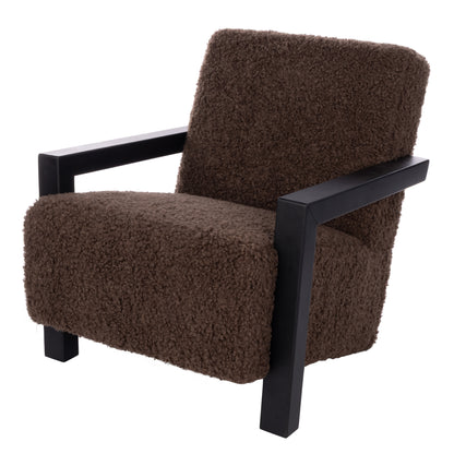 Brown textured armchair with black frame on a white background